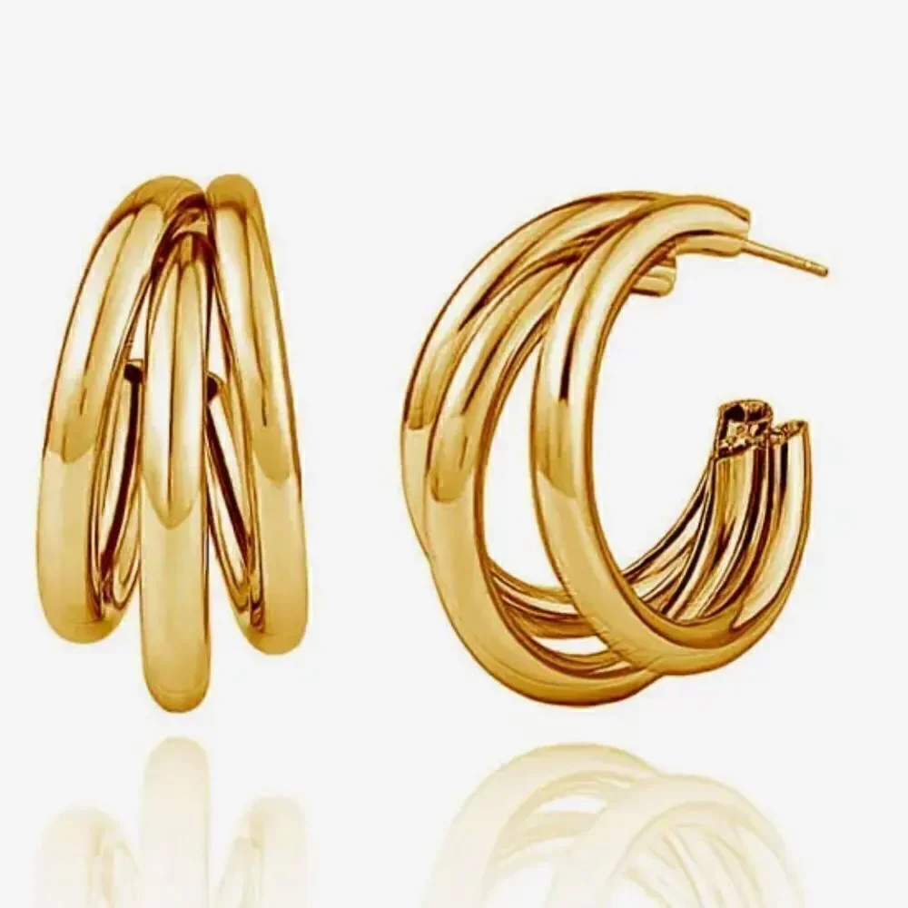 ZARA 14K GOLD CHUNKY STATEMENT TRIO EARRINGS LIGHTWEIGHT